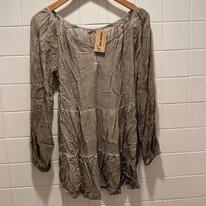 Muy Mucho Pheasant Tunic Top Size S/M Made In Italy 100%Viscous Brown Scoop Neck